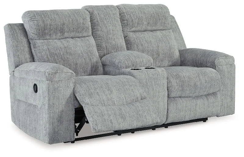 Sofa strong earthy hues-Buntington - Pewter - Dbl Reclining Loveseat With Console