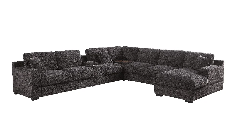 Sofa open coastal charm-Celine - Chenille Fabric Corner Sectional Sofa With Right Facing Chaise, Cupholders, And Charging Ports - Gray