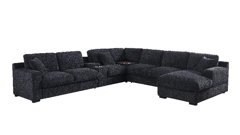 Sofa open boho design-Celine - Chenille Fabric Corner Sectional Sofa With Right-Facing Chaise, Cupholders, And Charging Ports