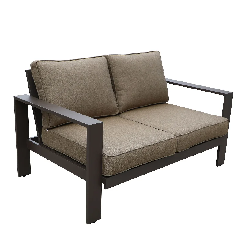 Sofa light coir frame-Colorado - Outdoor Patio Furniture - Aluminum Framed Garden Loveseat With Chocolate Cushions - Brown