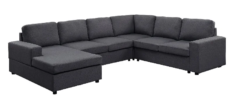 Sofa durable walnut frame-Dakota - Linen 6 Seat Reversible Modular Sectional Sofa Chaise