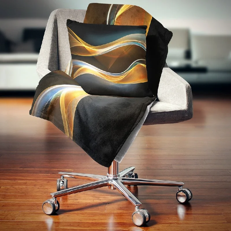 premium quality throw blanket-Designart '3D Gold Waves in Black' Abstract Throw Blanket