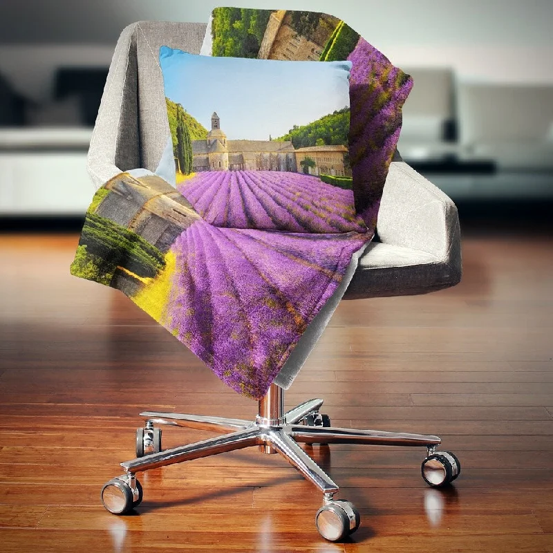 contemporary design throw blanket-Designart 'Abbey of Senanque Lavender Flowers' Landscape Wall Throw Blanket