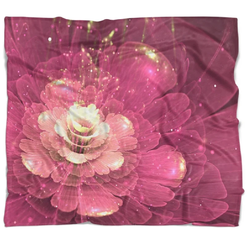 quilted design throw blanket-Designart 'Abstract Fractal Purple Flower' Floral Throw Blanket