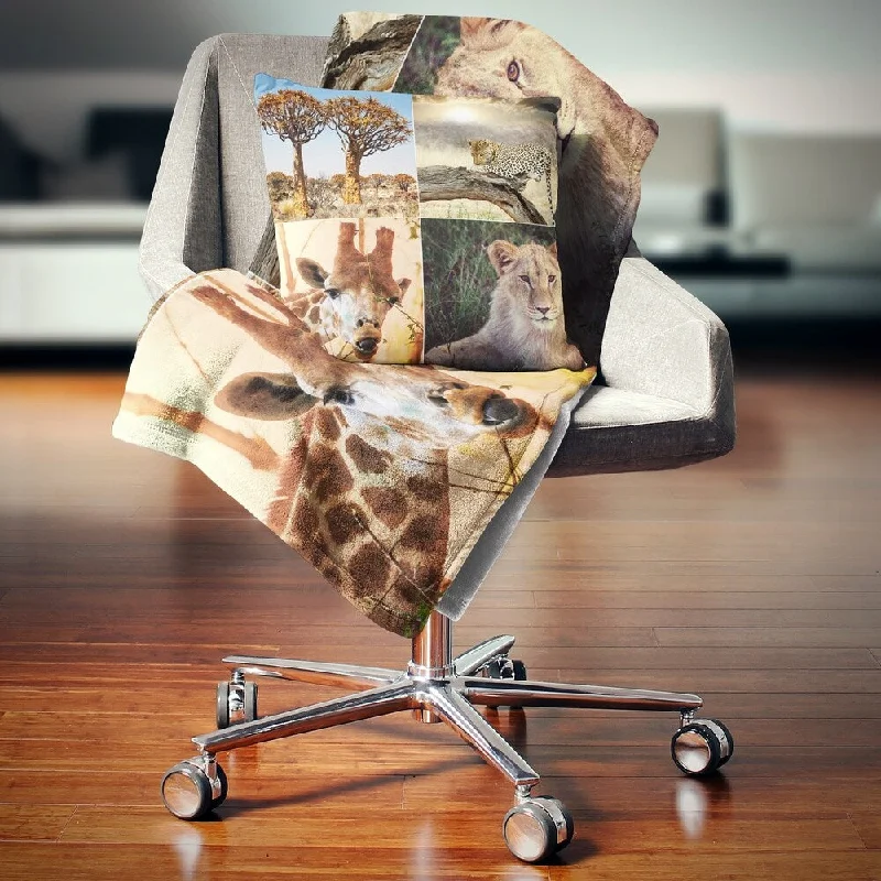 ultra-light plush throw blanket-Designart 'African Safari Wildlife Collage' African Landscape Fleece Throw Blanket