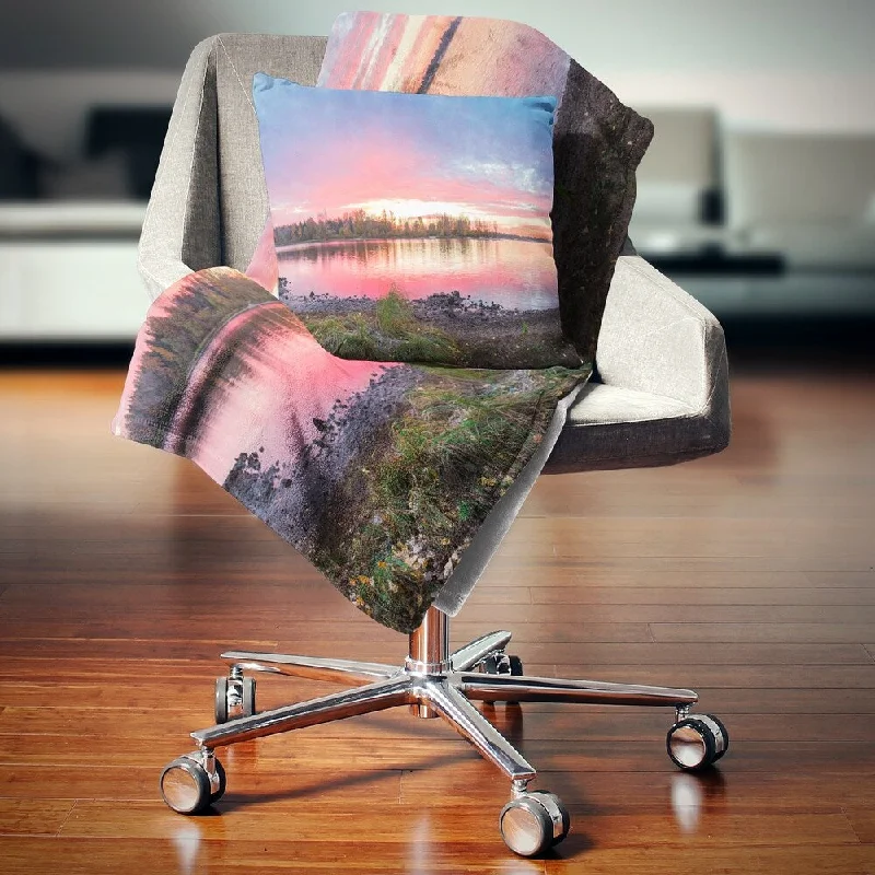 pastel color throw blanket-Designart 'Beautiful Fall Sunrise Over River' Landscape Fleece Throw Blanket