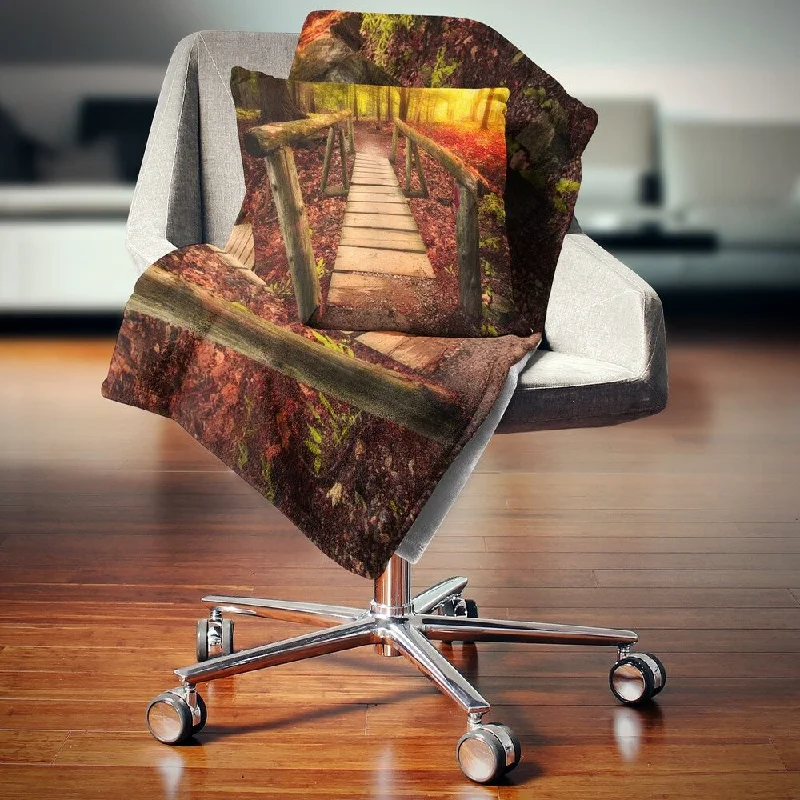 reversible plush throw blanket-Designart 'Beautiful Footbridge in Golden Light' Bridge Throw Blanket