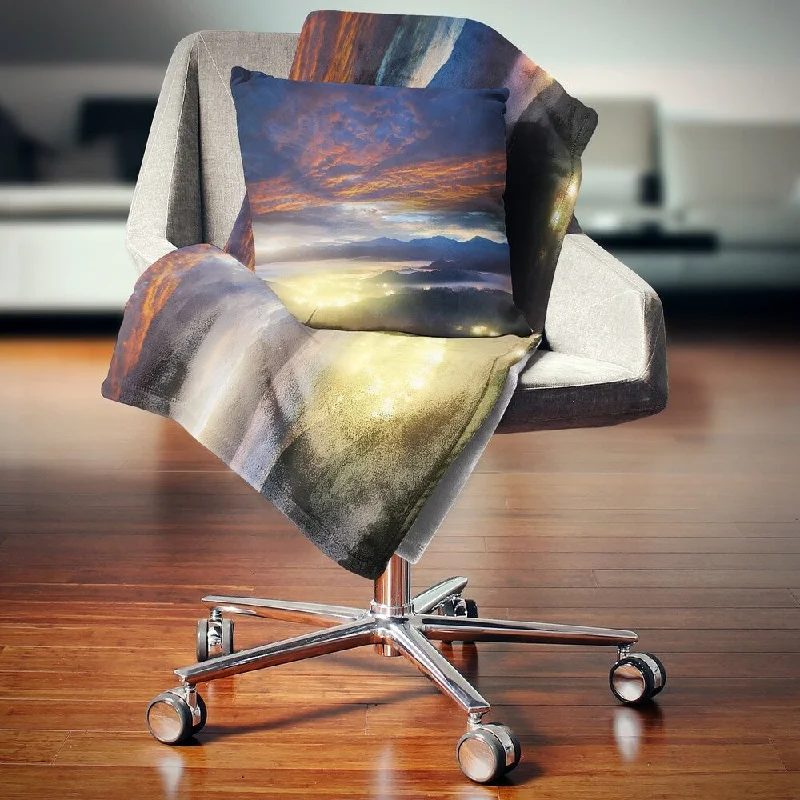 elegant decorative throw blanket-Designart 'Blue Fiery Overcast at Sunrise' Landscape Photo Throw Blanket