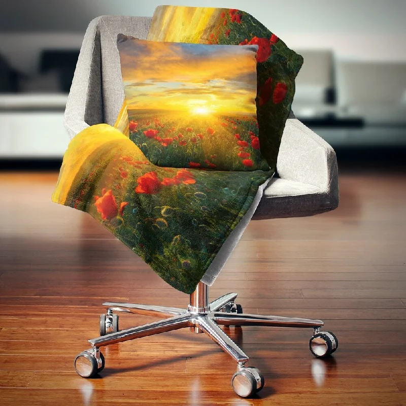 classic diamond weave throw blanket-Designart 'Bright New Day over Poppy Fields' Floral Throw Blanket