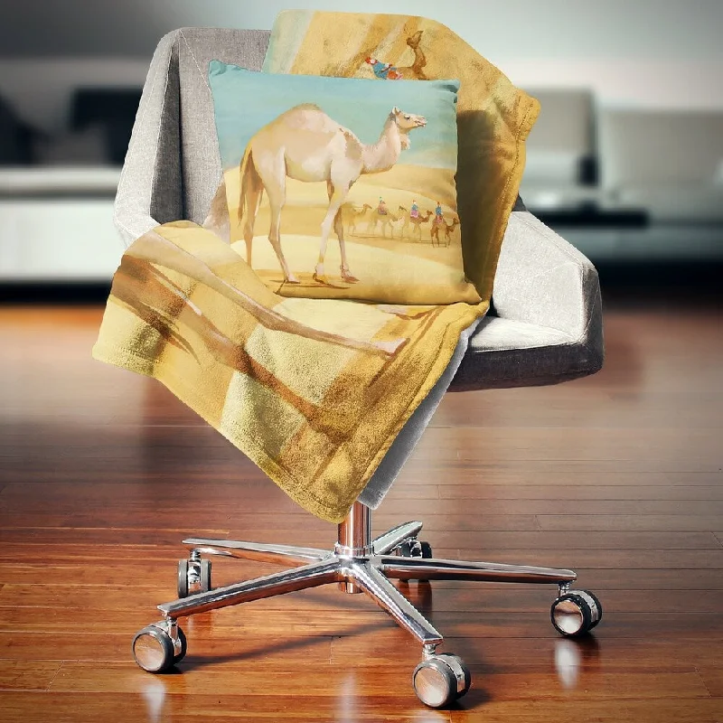 elegant herringbone throw blanket-Designart 'Camel Walking in Desert' Watercolor Animal Throw Blanket