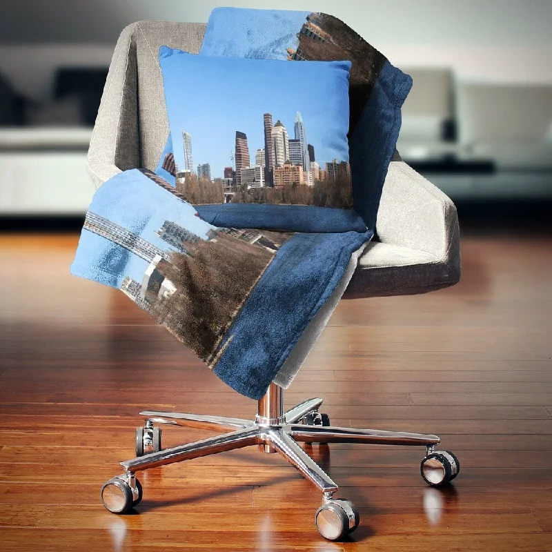 cozy fall season throw blanket-Designart 'Downtown Texas' Cityscape Photography Throw Blanket