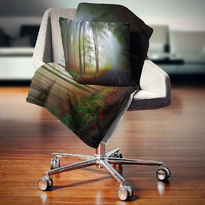 breathable cotton throw blanket-Designart 'Fall Landscape in the Forest' Landscape Fleece Throw Blanket