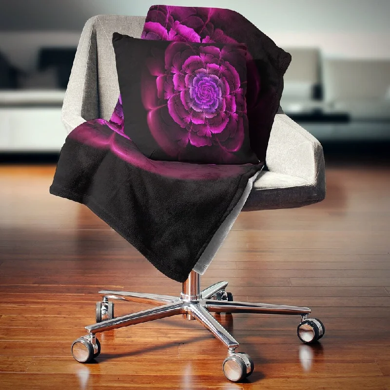 elegant paisley throw blanket-Designart 'Fractal Purple Rose in Dark' Floral Throw Blanket