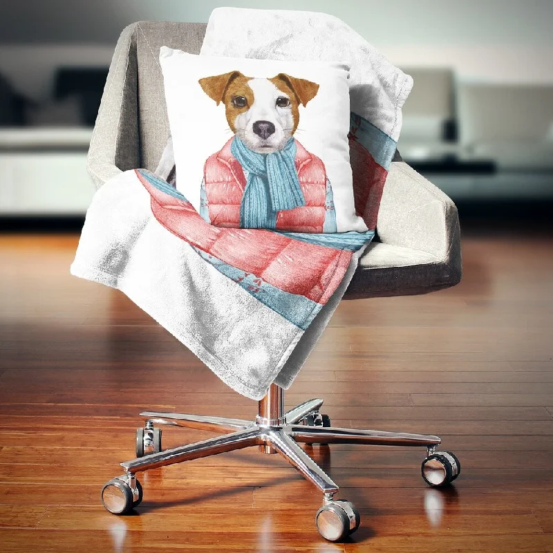 printed floral throw blanket-Designart 'Funny Jack Russell in Formal Suit' Animal Throw Blanket