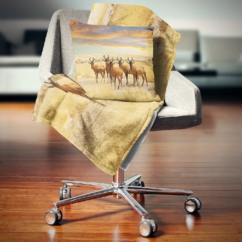 vintage-inspired chenille throw blanket-Designart 'Herd of Antelope in Grassland' African Throw Blanket