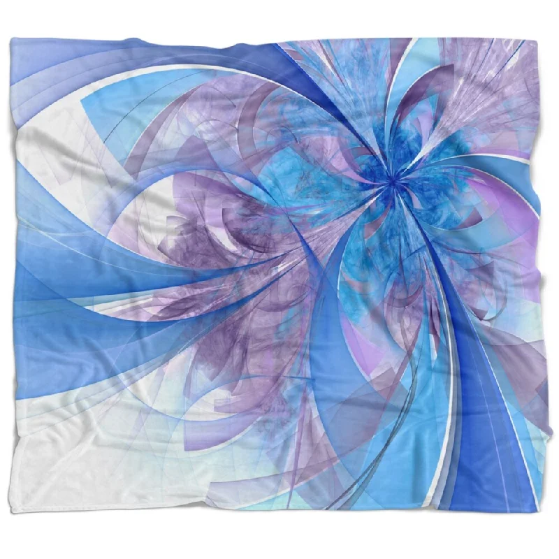 southwestern boho throw blanket-Designart 'Light Blue and Purple Fractal Flower' Floral Throw Blanket