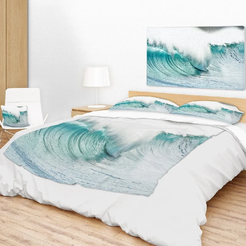 warm Nordic style throw blanket-Designart 'Massive Blue Waves Breaking Beach' Seashore Throw Blanket