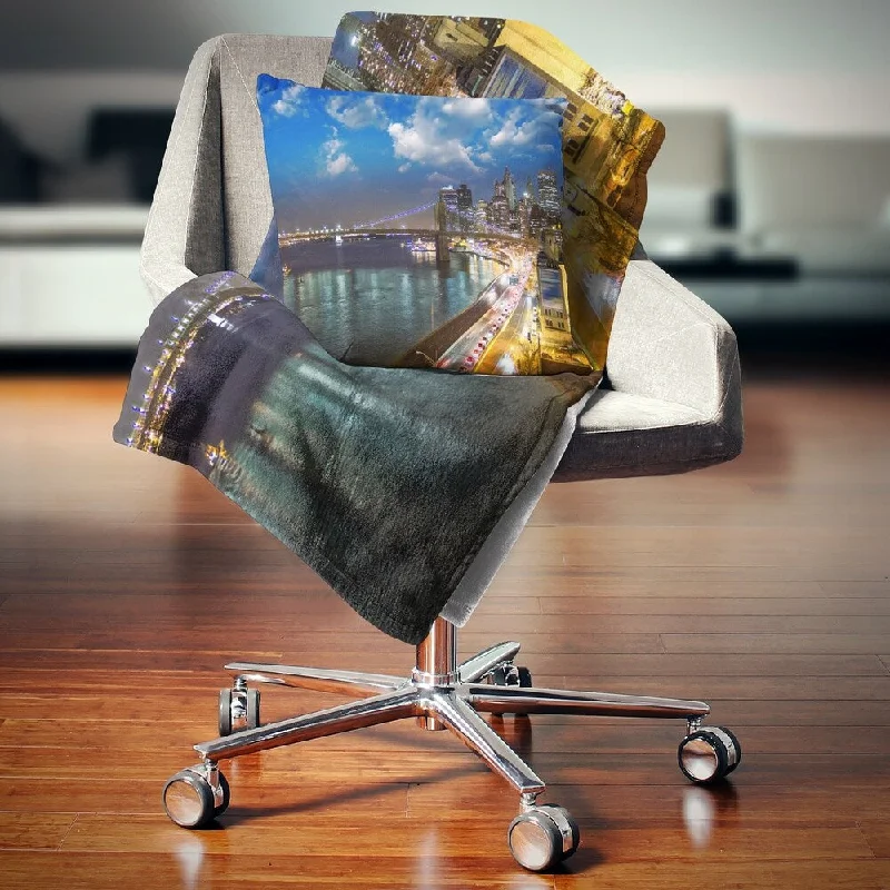 moisture-wicking throw blanket-Designart 'New York City Wonderful Sunset View' Cityscape Photo Throw Blanket