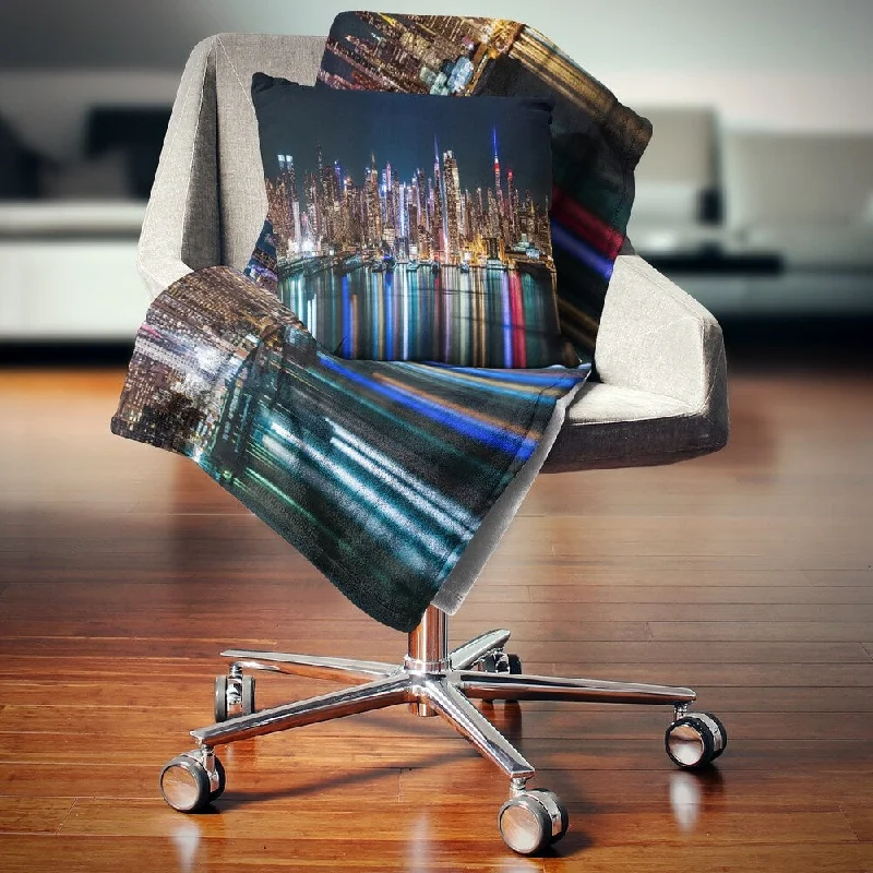 double-sided throw blanket-Designart 'New York Midtown Night Panorama' Throw Blanket