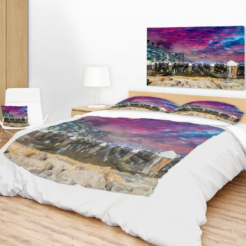 ultra-cozy throw blanket-Designart 'Pier at Melbourne Harbor' Seascape Photography Throw Blanket