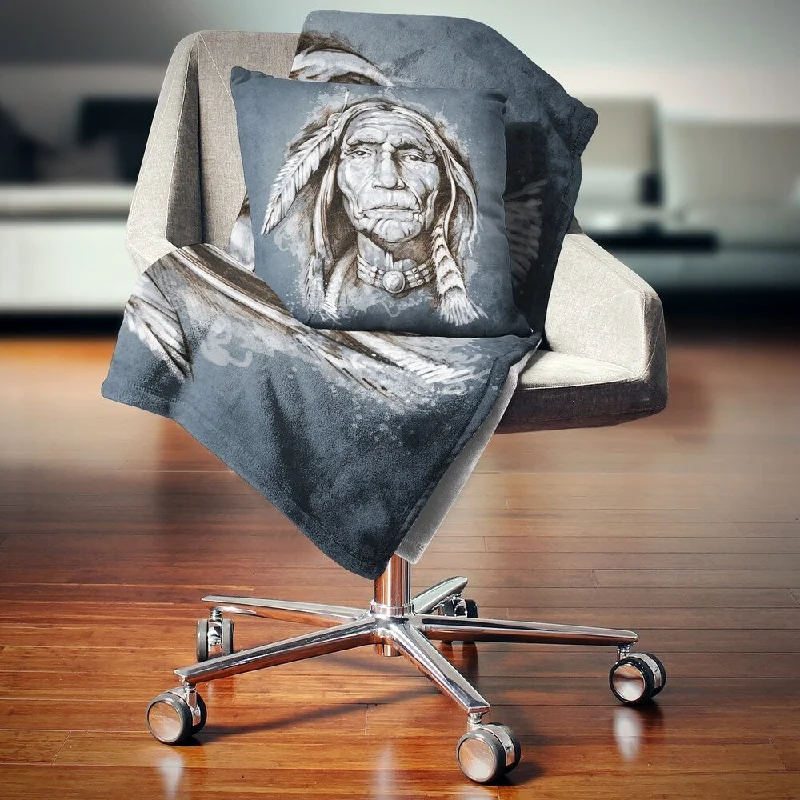 stylish wool throw blanket-Designart 'Sketch of Tattoo American Indian' Portrait Throw Blanket