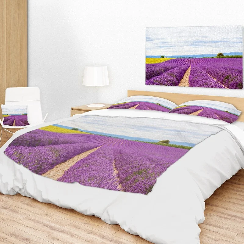 trendy fringe throw blanket-Designart 'Sunflower and Lavender Fields' Landscape Fleece Throw Blanket