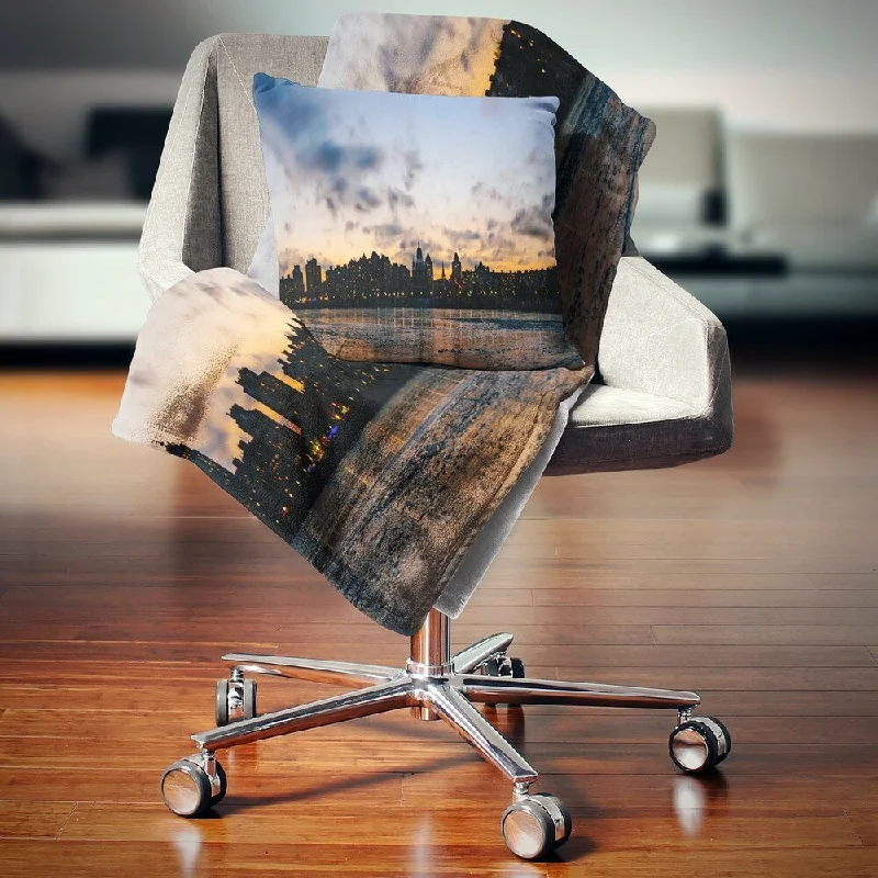 cuddly warm throw blanket-Designart 'Sunset with Clouds in Kiev Panorama' Cityscape Throw Blanket