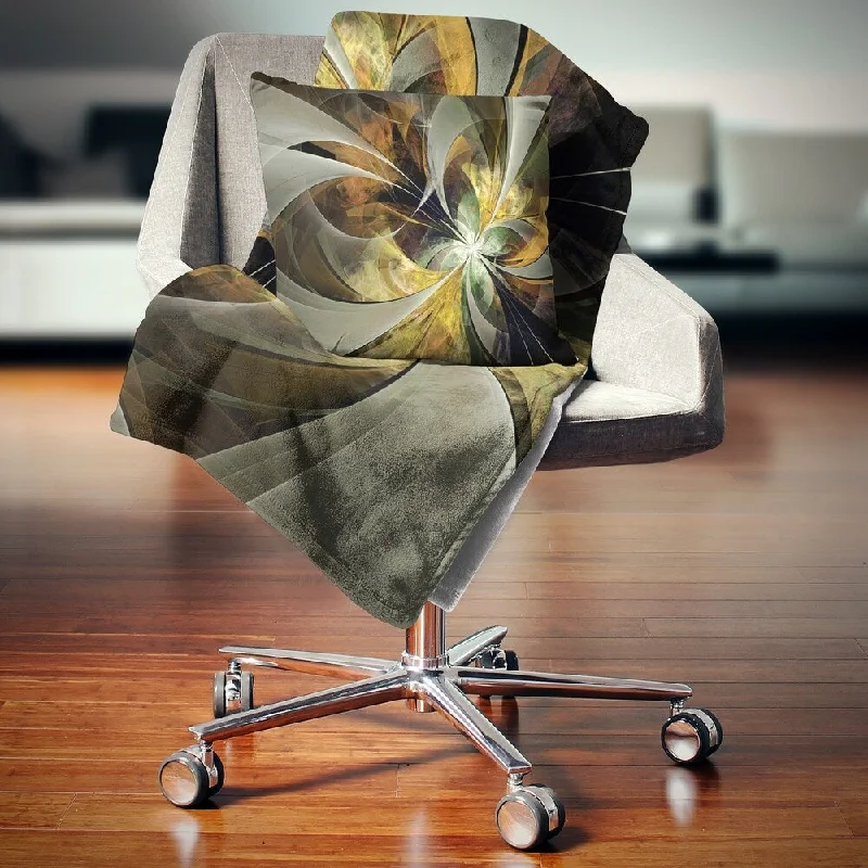 fade-proof cotton throw blanket-Designart 'Symmetrical Gold Fractal Flower' Floral Throw Blanket