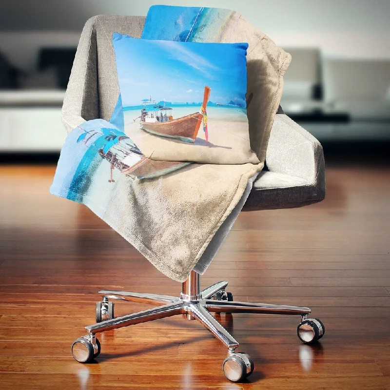 dreamy soft throw blanket-Designart 'Tropical Beach with Boat' Seashore Photo Throw Blanket