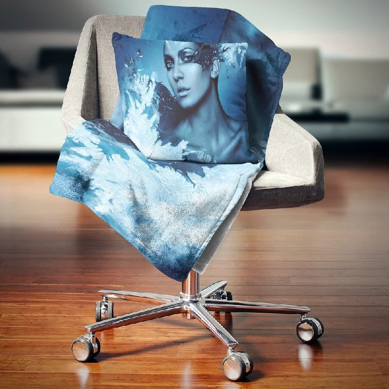 ultra-soft toddler throw blanket-Designart 'Woman with Snow Splash' Portrait Throw Blanket