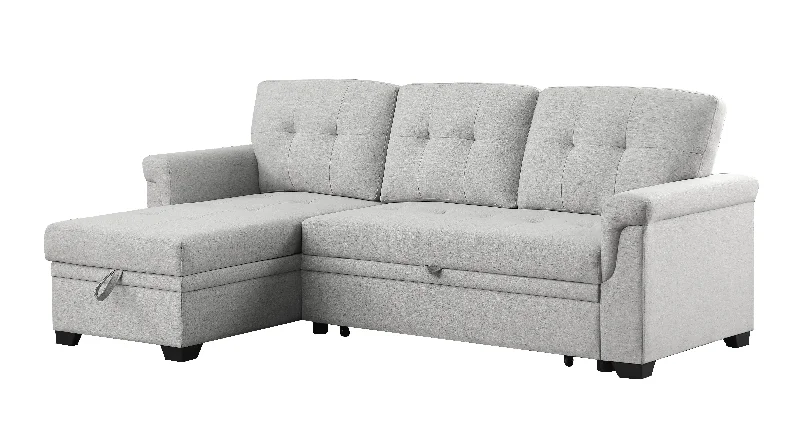 Sofa durable maple legs-Destiny - Linen Reversible Sleeper Sectional Sofa With Storage Chaise