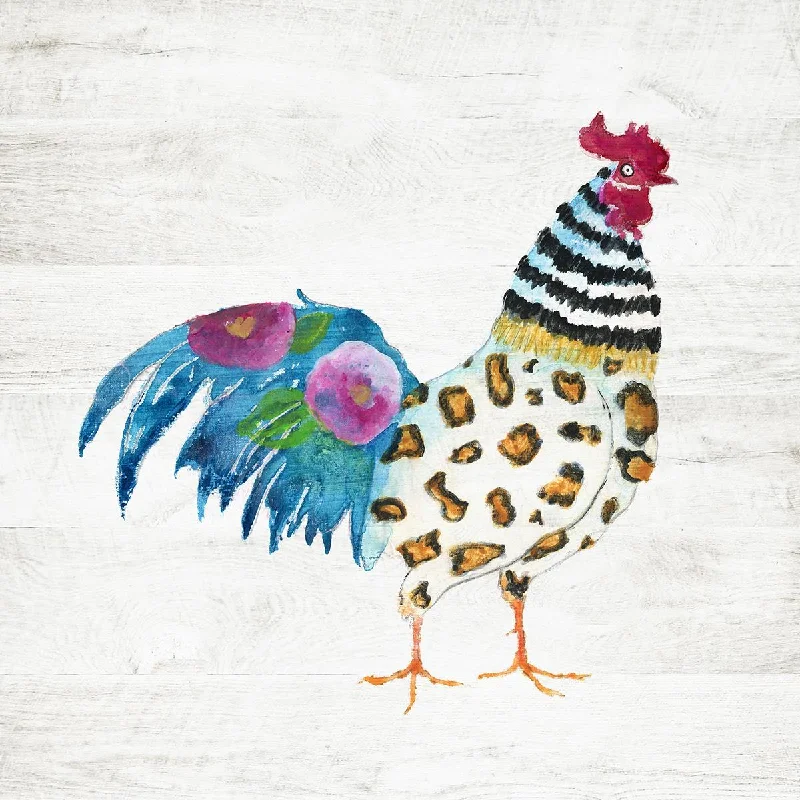 graffiti-style urban wall decor -Wall Decor for bold spaces-Funky Rooster By Tava Studios (Framed) (Small) - Light Blue