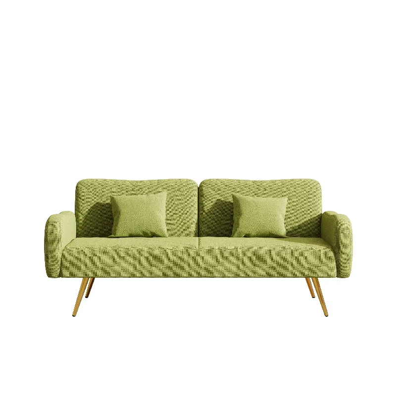 Sofa elegant silk upholstery-Green 70.5" Convertible Loveseat Sofa with Split Backrest