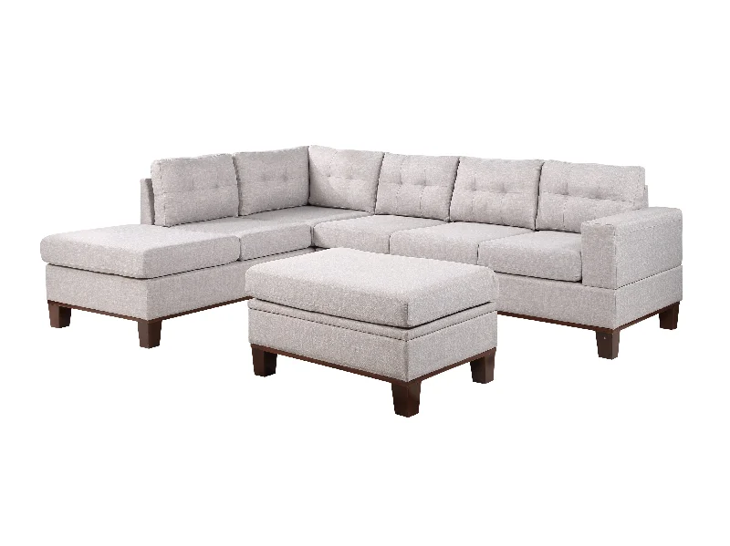 Sofa strong cool hues-Hilo - Fabric Reversible Sectional Sofa With Dropdown Armrest, Cupholder, And Storage Ottoman