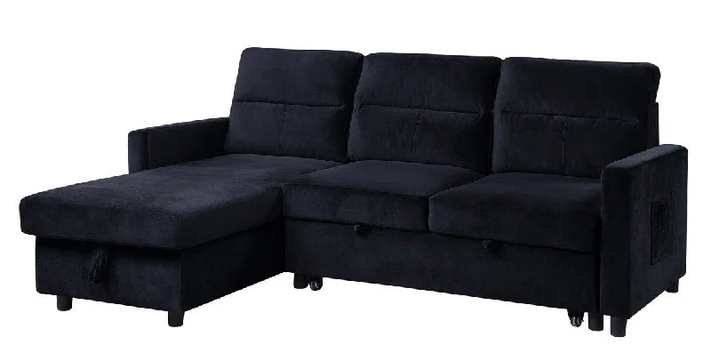 Sofa strong warm shades-Ivy - Velvet Reversible Sleeper Sectional Sofa With Storage Chaise And Side Pocket