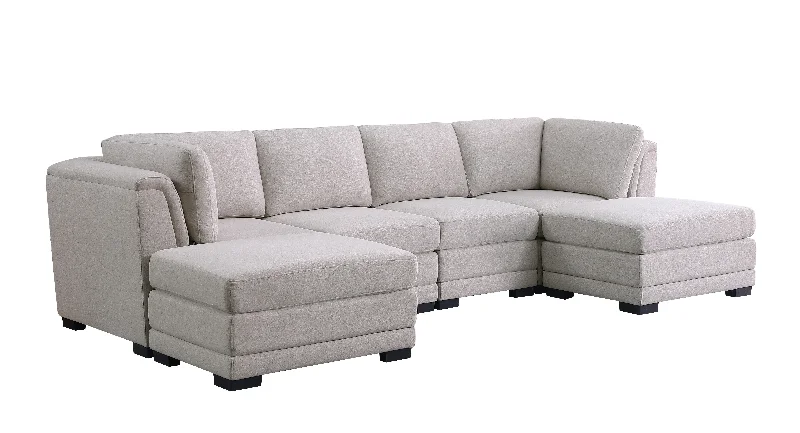 Sofa sleek satin finish-Kristin - Linen Fabric Reversible Sectional Sofa