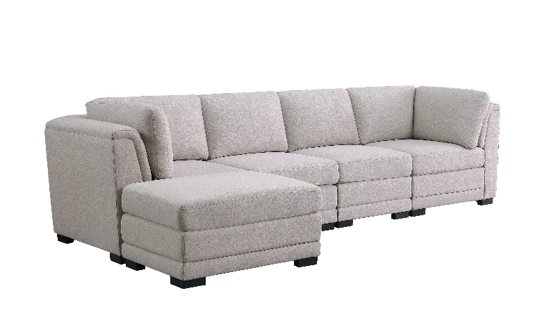 Sofa strong earthy tones-Kristin - Linen Reversible Sectional Sofa With Ottoman