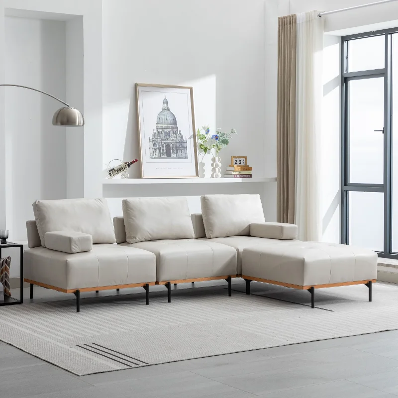 Sofa subtle bronze detailing-L-Shape Sectional Sofa 3 Seater Couches With A Removable Ottoman, Comfortable For Living Room