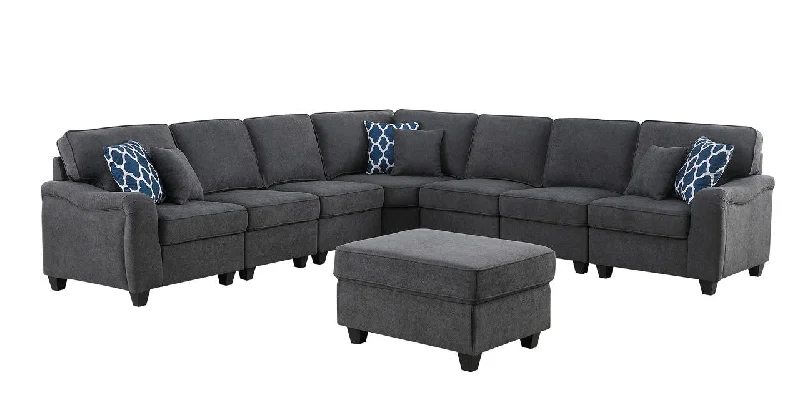 Sofa with curved armrests-Leo - Woven Modular L-Shape Sectional Sofa And Ottoman