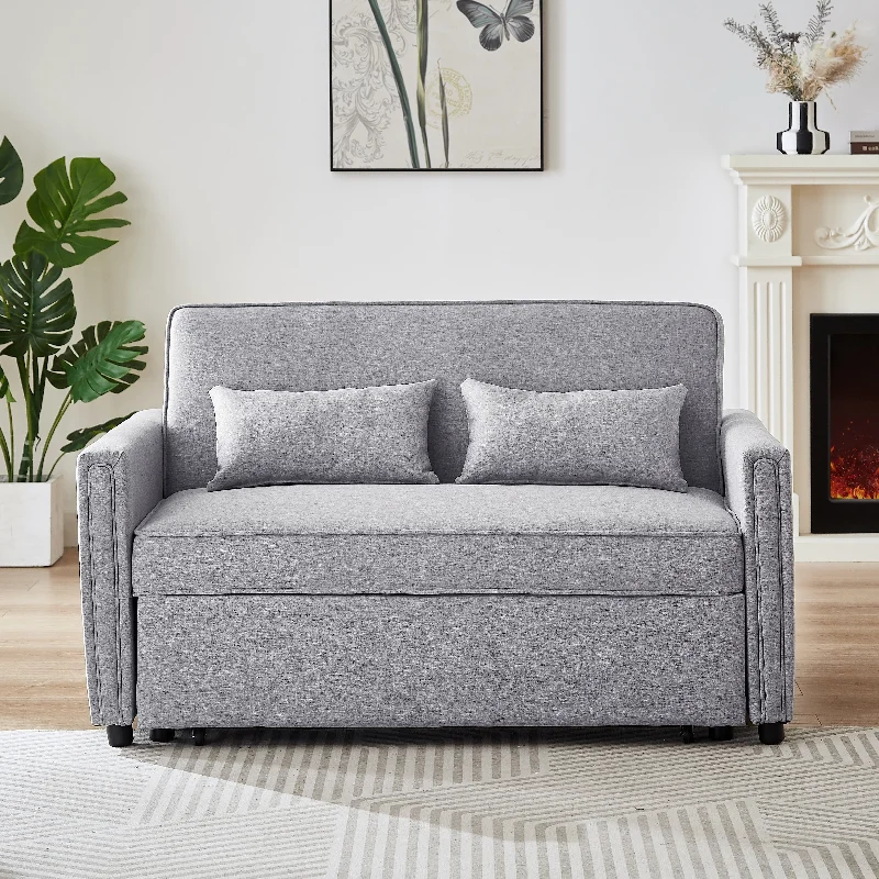 Sofa cozy flax cushions-Linen Loveseat Sleeper Sofa with Adjustable Backrest for Small Spaces