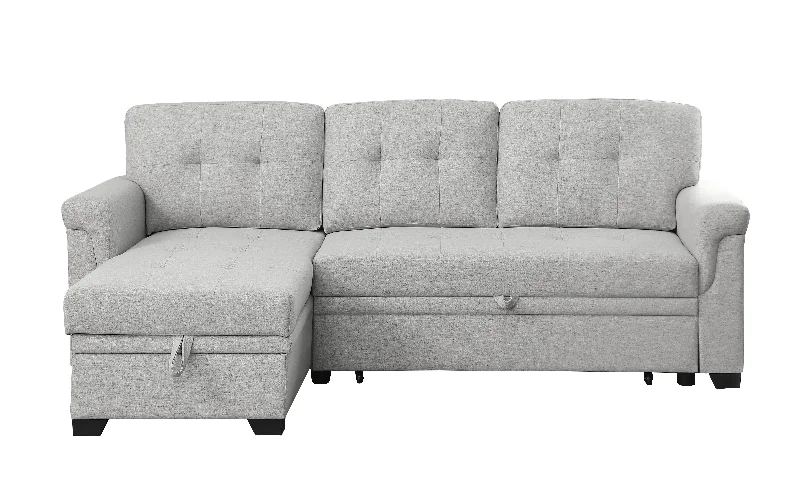 Sofa open farmhouse aesthetic-Lucca - Linen Reversible Sleeper Sectional Sofa With Storage Chaise