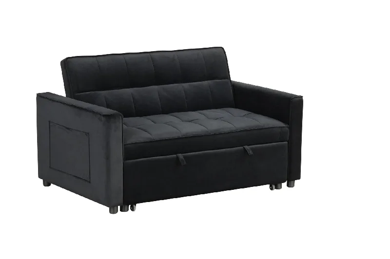 Sofa deep taupe tones-Maeve - Velvet Convertible Sleeper Loveseat With Tufting and Side Pocket - Black