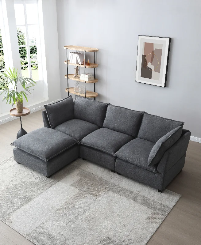 Sofa strong earthy hues-Modern Sectional L-Shape Sofa With Convertible Ottoman For Living Room