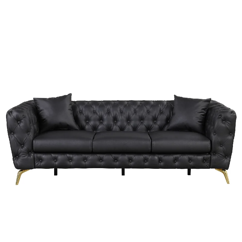 Sofa strong cool shades-Modern Sofa Couch PU Upholstered Sofa With Sturdy Metal Legs, Button Tufted Back, 3 Seater Sofa Couch For Living Room, Apartment, Home Office - Black