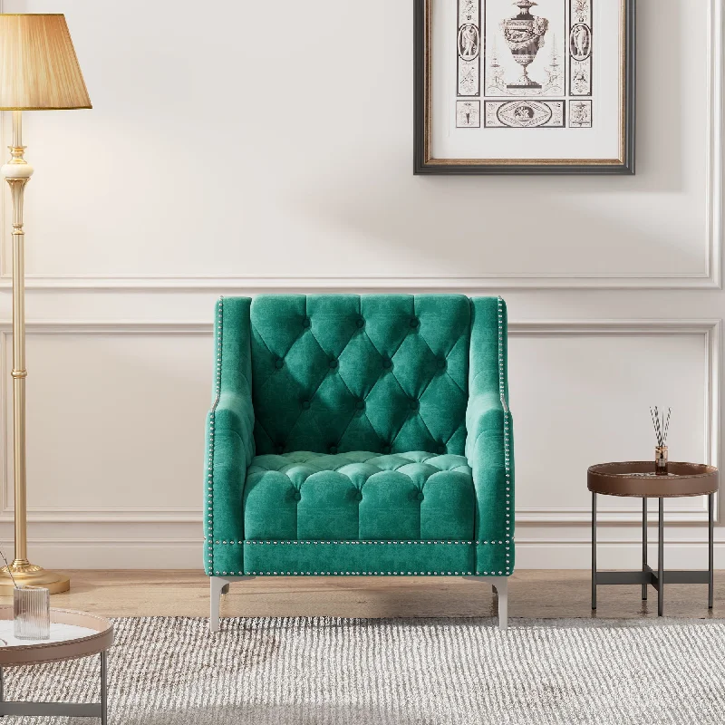 Sofa compact sleeper design-Modern Sofa Dutch Plush Upholstered Sofa With Metal Legs, Button Tufted Back - Green