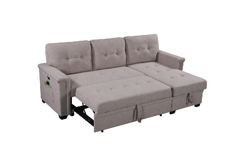 Sofa fast-refresh cover-Nathan - Reversible Sleeper Sectional Sofa With Storage Chaise, USB Charging Ports And Pocket