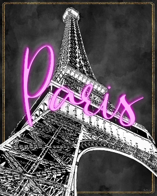 sports-themed wall decor for game rooms -Wall Decor with custom art-Neon Nights In Paris By Natalie Carpentieri (Framed) - Pink