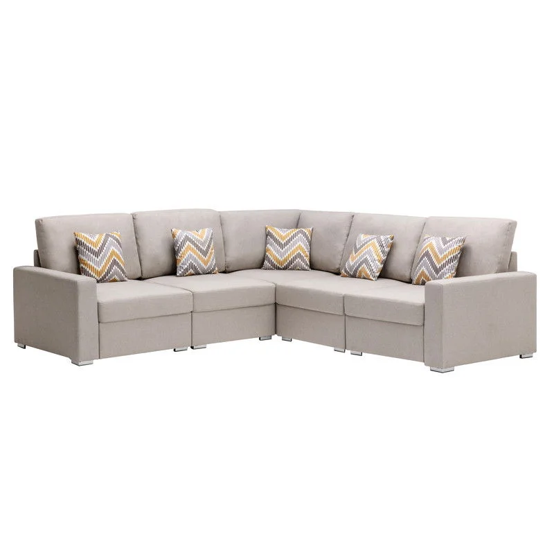 Sofa subtle silver trim-Nolan - Fabric 5 Piece Sectional Sofa With Interchangeable Legs