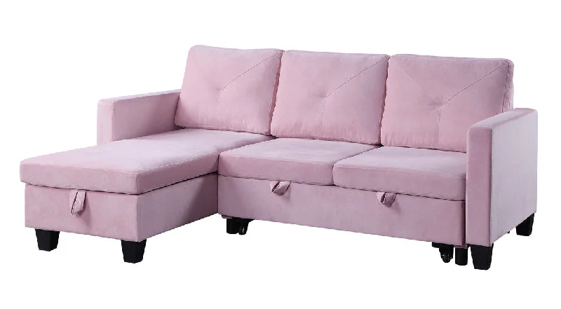 Sofa sleek muslin upholstery-Nova - Velvet Reversible Sleeper Sectional Sofa With Storage Chaise