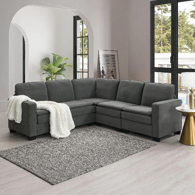 Sofa comfy thick seats-Oversized Velvet Modern Sectional Sofa, Large L Shaped Upholstered Indoor Furniture With Double Cushions, 5 Seat Cloud Corner Couch For Living Room, Apartment, Office